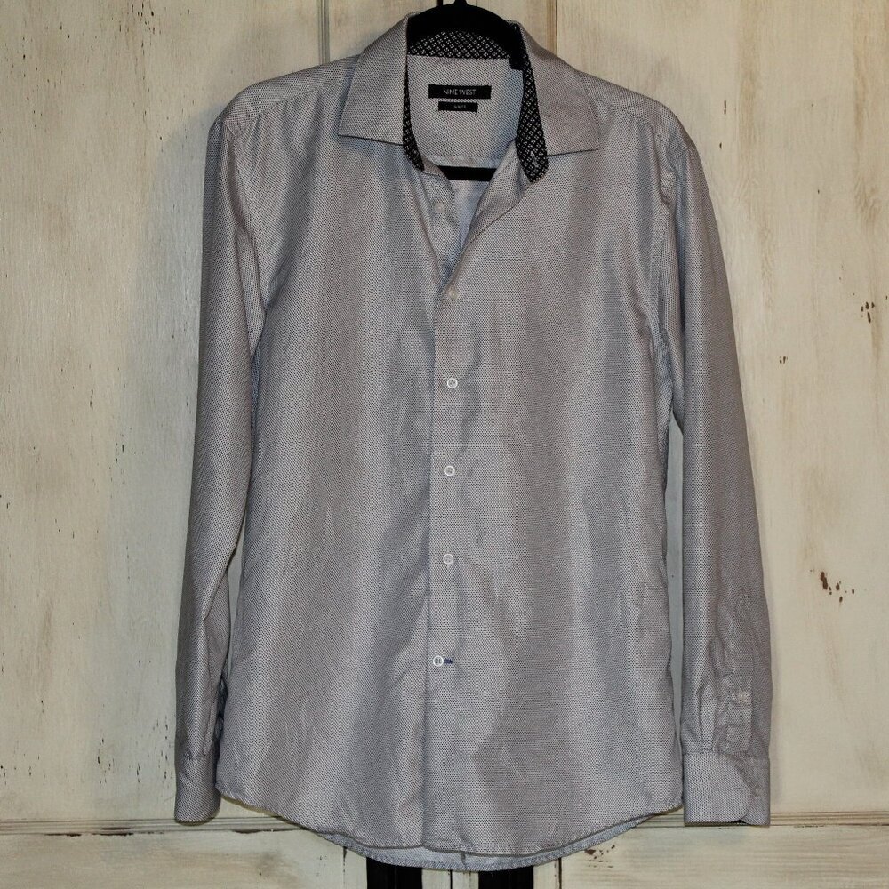 Nine West‎ Slim Fit black white men's long-sleeve button-down shirt M